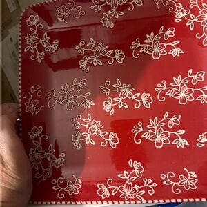 Temp-Tations Red Floral Dinnerware Plate